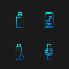 Set line Smartwatch, Fitness shaker, and Music player. Gradient color icons. Vector