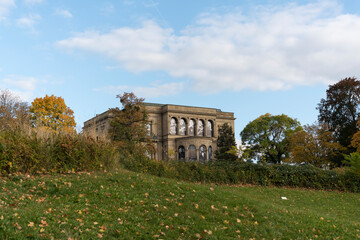 Fototapeta na wymiar ancient roman ruins on an autumn afternoon in Park VillaBerg, Stuttgart