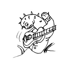 Angry rock musician cactus illustration in doodle style.
