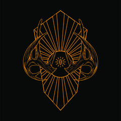 Aesthetic Dark, Gothic Deer Antler Line Art Symbol T-shirt Design Illustration