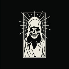  Monochrome Aesthetic Dark, Gothic Grim Reaper Skull T-shirt Design Illustration