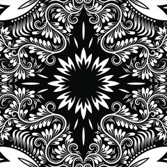 Black And White Baroque Damask Ornament Background Seamless Pattern Vector Illustration