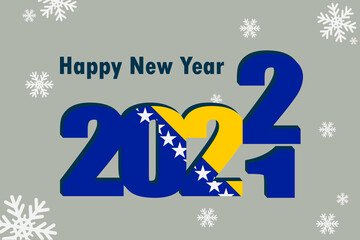 New year's card 2022. An element of the flag of Bosnia and Herzegovina, a festive inscription and snowflakes are depicted. It can be used as a promotional poster, postcard, website.