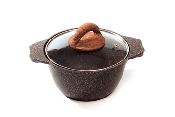 casserole with lid granite cover isolated on white background  - Image