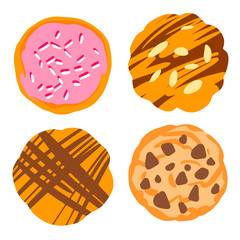 Hand drawn vector set of christmas cookies. Colorful illustration of festive and new year desserts isolated on white background.