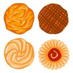 Hand drawn vector set of christmas cookies. Colorful illustration of festive and new year desserts isolated on white background.
