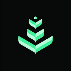 Abstract Flat 3D Organic Plantation Technology, Digital Logo Identity
