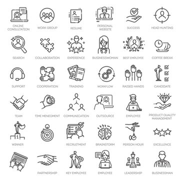 Business People, Human Resources, Office Management - Thin Line Web Icon Set