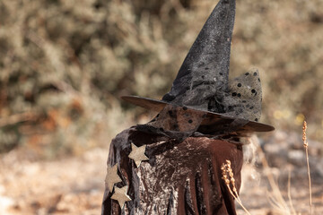 Girl in costumes for the Halloween holiday, walk in the city