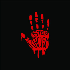 Red Colored Anti Racism Hand Sign T-shirt, Poster Graphic Design Illustration - obrazy, fototapety, plakaty