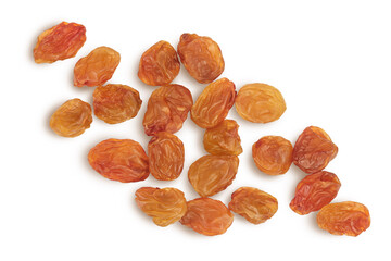 Brown raisin isolated on white background with clipping path. Top view. Flat lay