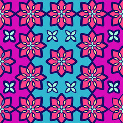 Fototapeta na wymiar intage, Colorful, Retro Style Geometric Flower Pattern Background Vector Illustration