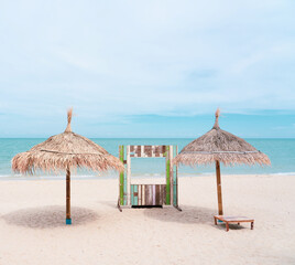 beach with umbrellas