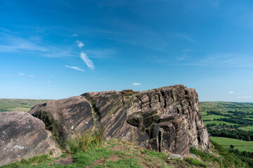 Panoramic view of The Roaches from Hen Cloud in the Peak District National Park.