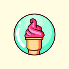 Flat Style Playful Cone Ice Cream Vector Icon Branding Identity Logo