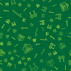 Set line Metal pike pole, Interior fireplace and Road barrier on seamless pattern. Vector