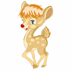 cute deer with big eyes stands, cartoon illustration, isolated object on white background, vector,