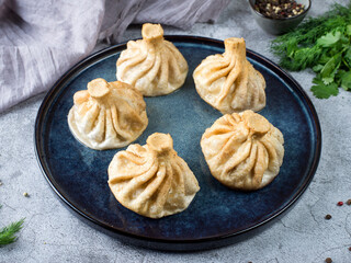 khinkali with meat georgian cuisine