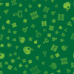 Set line Judge gavel, Fingerprint and Prison window on seamless pattern. Vector