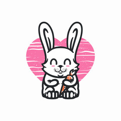 Modern, Minimalist Cartoon Cute Rabbit With Heart Shape on The Background Vector Logo Illustration
