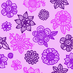 seamless pattern with purple flowers
