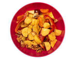 Purple Bowl of raw uncooked ingredients for vegan stew isolated