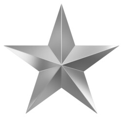 5 point star - Christmas Star - silver metal single isolated on white - 3d rendering
