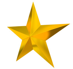 5 point star - Christmas Star - golden single isolated on white - 3d rendering