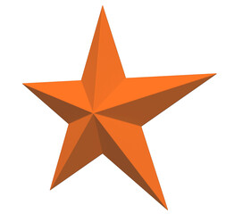 5 point star - Christmas Star - orange single isolated on white - 3d rendering