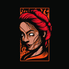 Stunning, Vibrant Traditional Japanese Geisha Tattoo And T-shirt Design Illustration