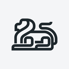 Modern, Simple, Geometric, Professional Lion Sitting, Corporate Line Art Brand Identity Logo Vector Template