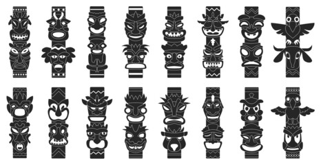 Totem vector black set icon. Vector illustration set tribal mask. Isolated black icon traditional totem on white background .