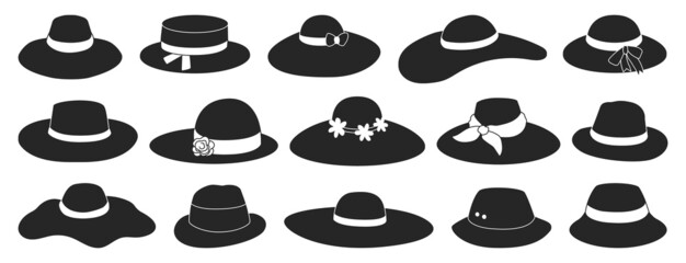 Obraz na płótnie Canvas Summer hats isolated black set icon. Vector illustration sun cap on white background. Vector black set icon summer hats .