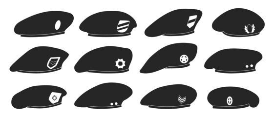 Military beret isolated black set icon. Vector illustration army cap on white background.black set icon military beret .