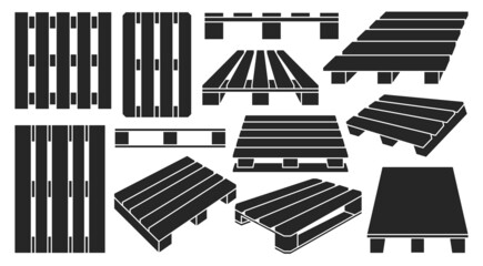 Wooden pallet vector black set icon. Vector illustration warehouse platform on white background. Isolated black set icon wooden pallet.