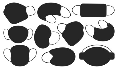 Medical mask vector black set icon. Isolated black set icon face protection. Vector illustration medical mask on white background.