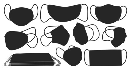 Medical mask isolated black set icon. Vector black set icon surgical protection face. Vector illustration medical mask on white background.