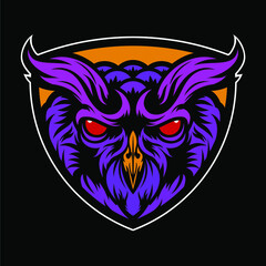 Playful, Colorful Owl Head Badge Sport Mascot And T-Shirt Design Illustration