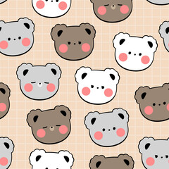 Seamless pattern with teddy bear head cartoon doodle