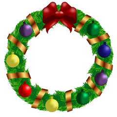 Christmas wreath with streamers and balloons