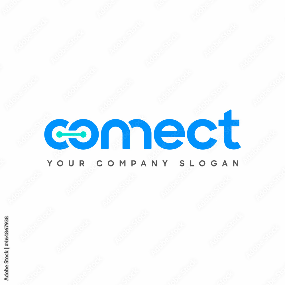 Poster Connect Blue and Turquoise Lowercase Logo Design Template Elements. Connected linked c and o letters with dots. Connected linked n and n letters. Modern Networking Logo Design Vector.