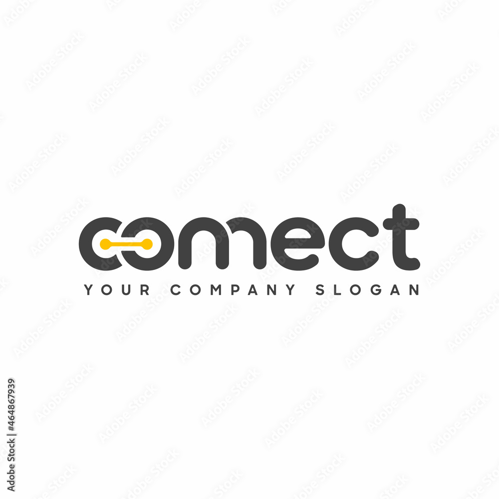 Poster Connect Black and Yellow Lowercase Logo Design Template Elements. Connected linked c and o letters with dots. Modern Networking Logo Design Vector.