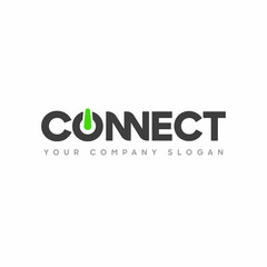 Connect Black and Green Uppercase Logo Design Template Elements. Connected with power. Modern Networking Logo Design Vector.