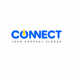 Connect Blue and Yellow Uppercase Logo Design Template Elements. Connected with power. Connected linked n and n letters. Modern Networking Logo Design Vector.