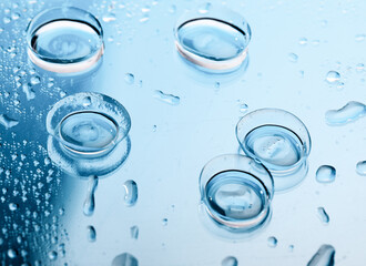 contact lenses with droplets around close up view  - Image