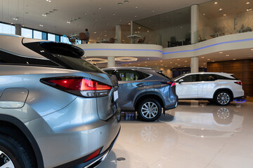 modern stylish car dealership interior with premium car brands