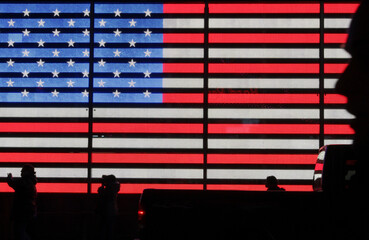 Neon US Flag at Times Square in New York City