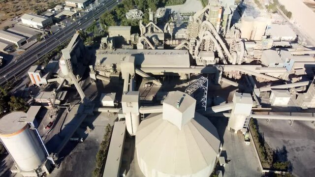 Aerial view cement plant factory manufacturing, Cement factory machinery. High quality 4k footage