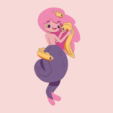 Mermaid with eels - illustration