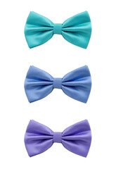 Three silk bow ties isolated on white background. Men's accessories for wedding ceremony